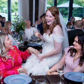 Laughter all the way between the bride and her friends at this fun packed wedding at the Swan at Streatley