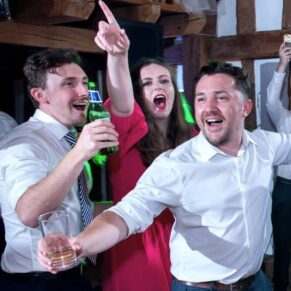 The partying in full flow at this lively Tudor Barn wedding