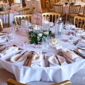 Table setup in the barn at this Chilterns wedding venue