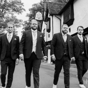 The lads take a stroll pre wedding ceremony at The Olde Bell Hotel in Hurley
