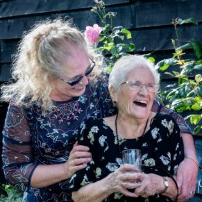 Grandma enjoying the party vibes at this Olde Bell in Hurley wedding drinks reception
