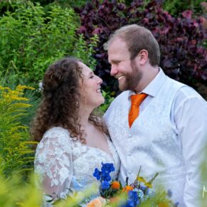 The newlyweds gaze at each other in the gardens at their Olde Bell in Hurley wedding reception