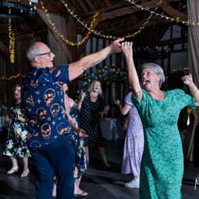 The wedding guests enjoy the party vibe on the dancefloor at the Olde Bell in Hurley