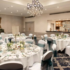 The wonderful room setup prior to the wedding breakfast at the Castle Hotel in Windsor