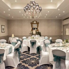Photography of the wonderful room setup prior to the wedding breakfast at The Castle Hotel in Windsor
