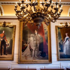 Striking portraits of Royalty cover the walls inside the grand Guildhall in Windsor