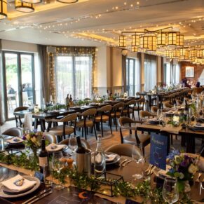 The fabulous dining room setup prior the wedding breakfast at The Great House in Sonning