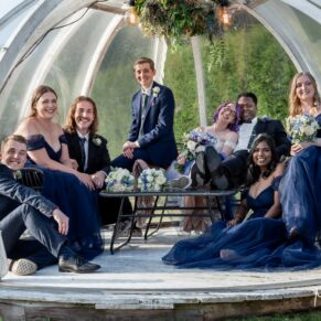 The Great House's garden pods provide the most wonderful backdrop for wedding photo opportunities at this waterside Sonning venue