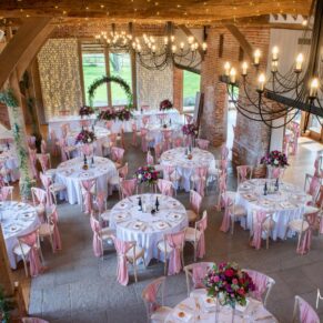 The stunning barn interior at Rackleys Barn prior to the wedding breakfast