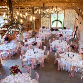 The grand and beautifully decorated interiors prior to the wedding breakfast at Rackleys Barn