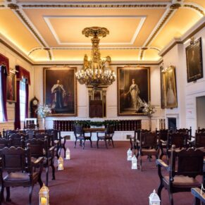 The Windsor Guildhall ceremony room all set up for winter wedding