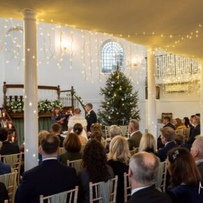 Old Amersham Kings Chapel Christmas civil wedding ceremony in full flow