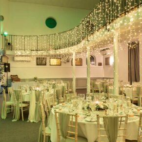 Christmas wedding breakfast setup at the Kings Chapel in Old Amersham