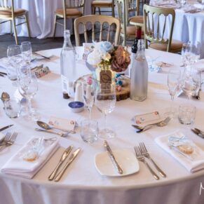 Table centre inside the historic barn