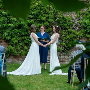Garden wedding civil ceremony in progress at The Kings Chapel's in Old Amersham on a wonderful summer's day