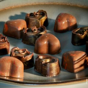 Commercial photography of artisan chocolates captured for a small Buckinghamshire chocolatiers