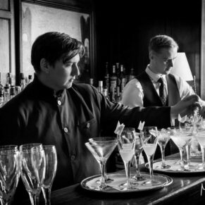Buckinghamshire events photography of the bar staff captured in action at Hartwell House Hotel near Aylesbury