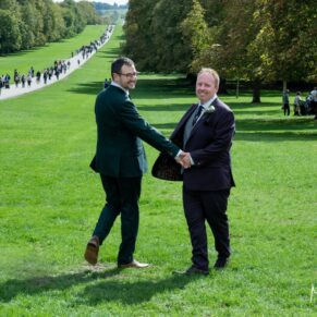 The happy newlyweds take a stroll along the Long Walk after their civil wedding ceremony at the Windsor Guildhall