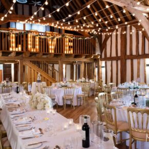 Photography of the Tudor Barn interior prior to the wedding breakfast at this fabulous Buckinghamshire barn venue