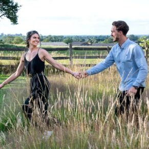 Very relaxed couple portraits photography in a tall grass meadow in Buckinghamshire