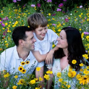 Relaxed family portrait photography in a very colourful Buckinghamshire wild flower meadow