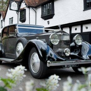 Vintage car photography outside this Buckinghamshire pub wedding