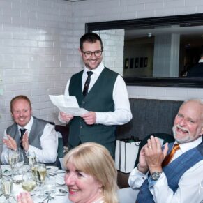 Photography of the Macdonald Windsor Hotel groom's wedding speech in full flow