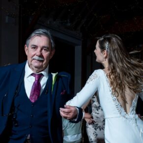 Winters Tale Country Barn wedding photography of the bride and groom enjoying a high octane dance